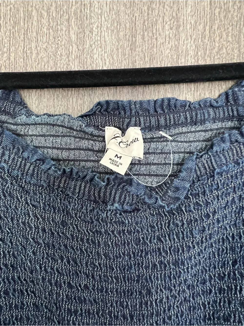 J. Crew Indigo Smocked Peasant Blouse jeans